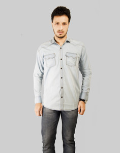 Mitra Creations Men's Solid Casual Denim Light Blue Shirt