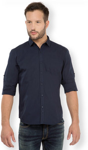 Highlander Men's Solid Casual Dark Blue Shirt