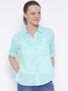 Silly People Women's Printed Casual Blue Shirt