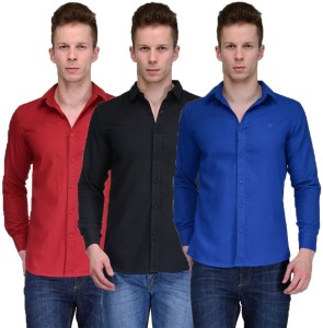 Feed Up Men's Solid Casual Red, Black, Blue Shirt