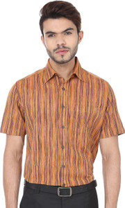 Reevolution Men's Striped Casual Brown Shirt