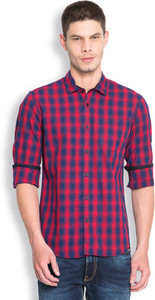 Highlander Men's Checkered Casual Red, Dark Blue Shirt