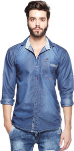 Lafantar Men's Solid Casual Denim Blue Shirt