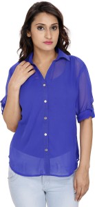 2 Day Women's Solid Casual Blue Shirt
