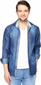 Lafantar Men's Solid Casual Denim Blue Shirt