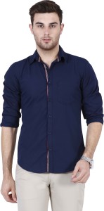 Ojass Men's Solid Casual Dark Blue Shirt