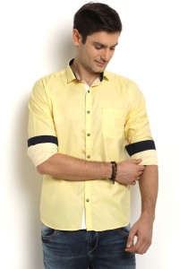R'Squarre Men's Solid Casual Yellow Shirt