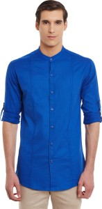 Wild Hunk Men's Solid Casual Blue Shirt