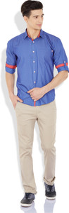 GHPC Men's Solid Casual Blue Shirt