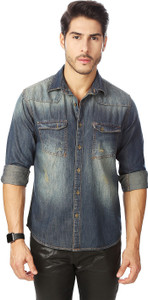 Rodid Men's Solid Casual Denim Blue Shirt