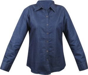 YASMIN CREATIONS Women's Solid Formal Denim Dark Blue Shirt