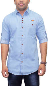 Kuons Avenue Men's Solid Casual Denim Blue, Light Blue Shirt