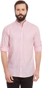 Wild Hunk Men's Solid Casual Pink Shirt