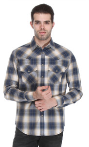 Reevolution Men's Checkered Casual Blue, White Shirt