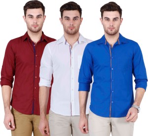 Ojass Men's Solid Casual White, Maroon, Blue Shirt