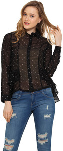 Trend Arrest Women's Polka Print Casual Black Shirt