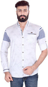 Vintage Soul Men's Printed Casual White Shirt