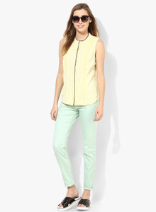 Vero Moda Women's Solid Casual Yellow Shirt