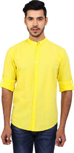 Dennis Lingo Men's Solid Casual Yellow Shirt