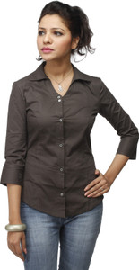 Adam n Eve Women's Solid Formal Grey Shirt