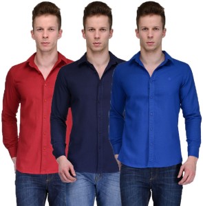Feed Up Men's Solid Casual Red, Dark Blue, Blue Shirt