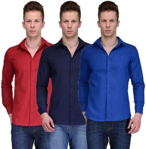 Feed Up Men's Solid Casual Red, Dark Blue, Blue Shirt