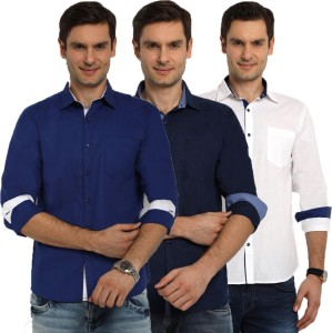 R'Squarre Men's Solid Casual Linen Multicolor Shirt