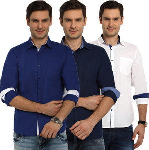 R'Squarre Men's Solid Casual Linen Multicolor Shirt