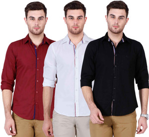 Ojass Men's Solid Casual Black, White, Maroon Shirt