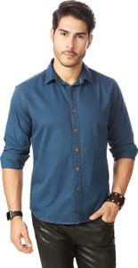 Rodid Men's Solid Casual Denim Blue Shirt