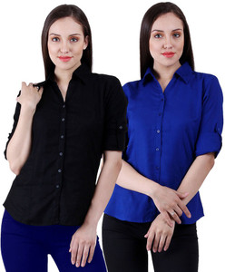 NumBrave Women's Solid Casual Black Shirt
