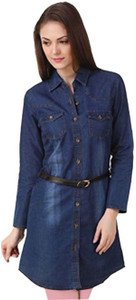 YASMIN CREATIONS Girls Solid Casual Denim Dark Blue Shirt