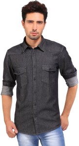 Bombay Casual Jeans Men's Solid Casual Denim Black Shirt