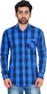 Lime Time Men's Checkered Casual Blue Shirt