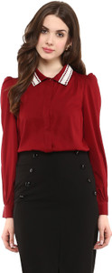 La Zoire Women's Solid Formal Maroon Shirt