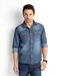 Rodid Men's Solid Casual Denim Blue Shirt