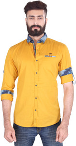 Vintage Soul Men's Solid Casual Yellow Shirt