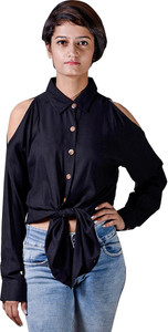 ISTRI Women's Solid Casual Black Shirt
