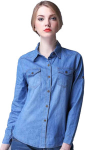 Gsa Enterprises Women's Solid Casual Denim Blue Shirt