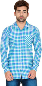 Lime Time Men's Checkered Casual Blue Shirt