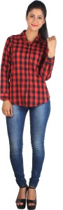 My Swag Women's Checkered Casual Red Shirt
