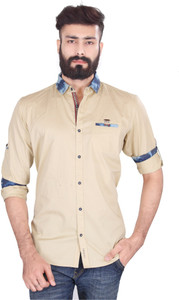 Vintage Soul Men's Solid Casual Beige Shirt