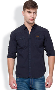 Locomotive Men's Solid Casual Dark Blue Shirt