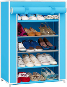 Pindia Fancy Layer Sky Blue Shoe Rack Organizer Polyester Collapsible Shoe Stand