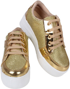 Golden colour shop shoes for ladies