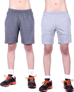 DFH Solid Men's Grey, Red Basic Shorts, Beach Shorts, Gym Shorts, Night Shorts, Running Shorts, Sports Shorts