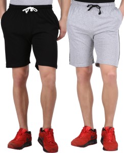 Checkersbay Solid Men's Grey, Black Basic Shorts