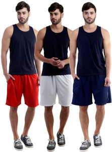 Dee Mannequin Self Design Men's White, Red, Dark Blue Sports Shorts