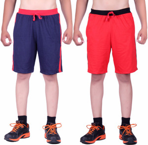 DFH Solid Men's Blue, Red Basic Shorts, Beach Shorts, Running Shorts, Night Shorts, Gym Shorts, Sports Shorts