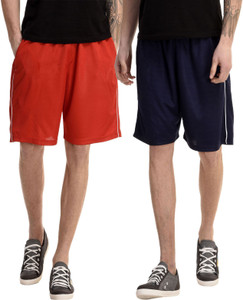 Dee Mannequin Solid Men's Red, Dark Blue Basic Shorts